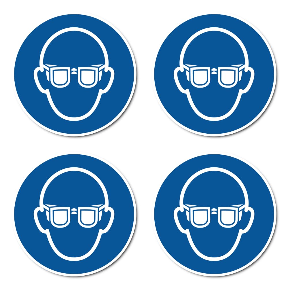 Use eye protection: M004 - DIN EN ISO 7010 / ASR A1.3 - sticker: diameter 10 cm, pack of 4, Blue