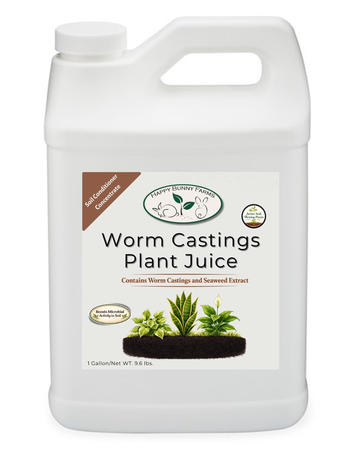 Worm Castings Tea Plant Juice - Gallon. Concentrated Worm Tea with Kelp and Feather Meals. Indoor and Outdoor Soil Restorer and Plant Fertilizer for All Vegetation with Soil. (Gallon)