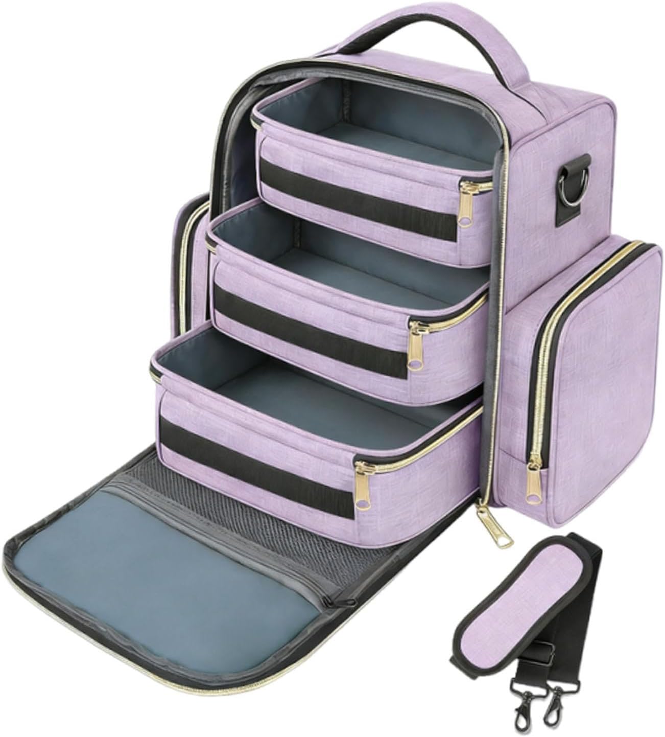 Nail Polish Organizer Case Carrying Case Manicurist Gift Salon Home Use with 3 Removable Large Portable Storage Box, Purple