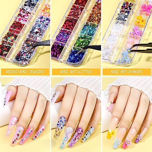 Teenitor Press On Nail Kit - Clear Coffin Nail Tips, Art Brushes, Dotting Pen, Glitter, Stickers & Rhinestones - Image 6