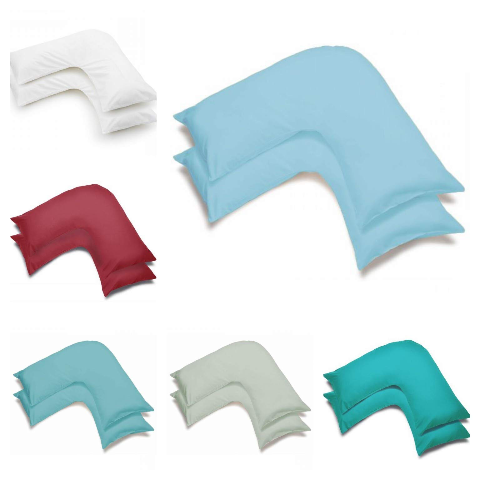 Pavla-Outlet Women's Blue 2 Pack Poly-Cotton Plain Dyed V Shaped Pillow Cases Covers - Orthopedic Pregnancy Maternity Back & Neck Support Nursing V Pillowcase Pair (Sky )