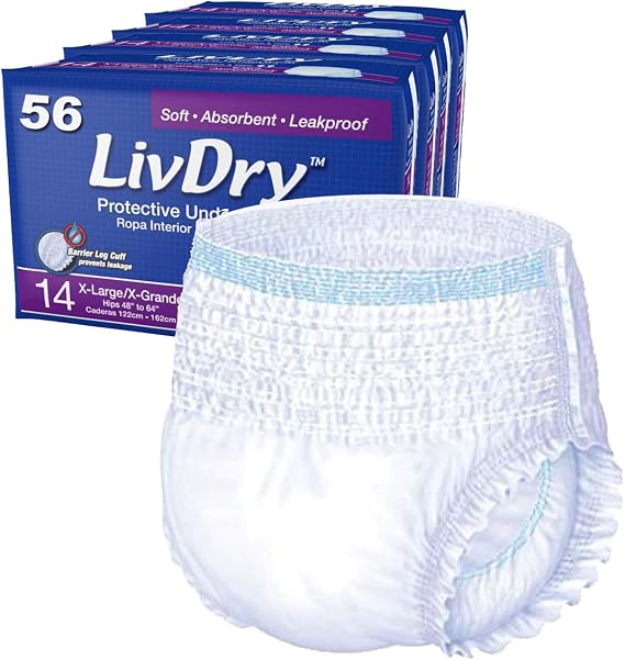LivDry Adult Incontinence Underwear, Extra Absorbency with Overnight Comfort Bundle - Extra Large, Case