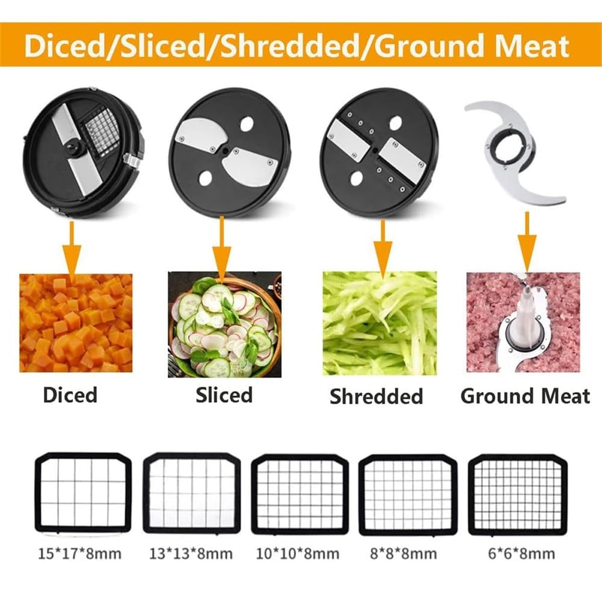 UMJIGF Commercial Food Processor Electric Vegetable Dicer Chopper 600W 5 in 1 Professional Veggie Shredder Grater Multifunctional Meat Grinder Blender with 5 Kinds of Mold,