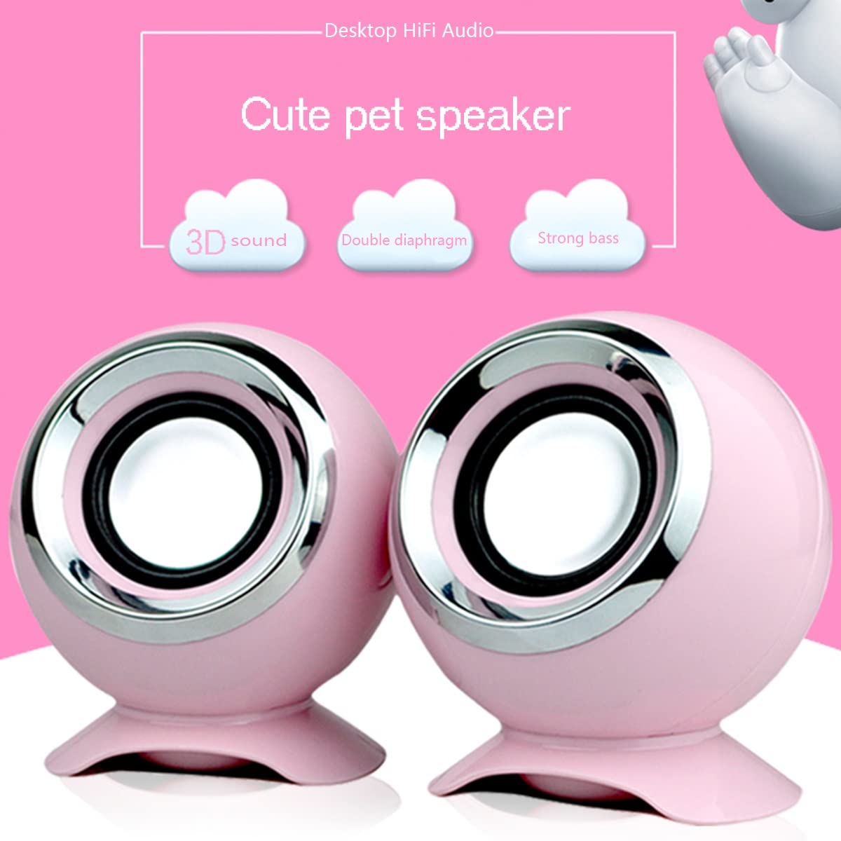 Altavoces USB, mini altavoz de computadora con cable, sonido estéreo multimedia alimentado, conector de audio de 0.138 in para computadora de escritorio/tablet, PC, laptop, cuaderno de juegos (color : rosa) 2
