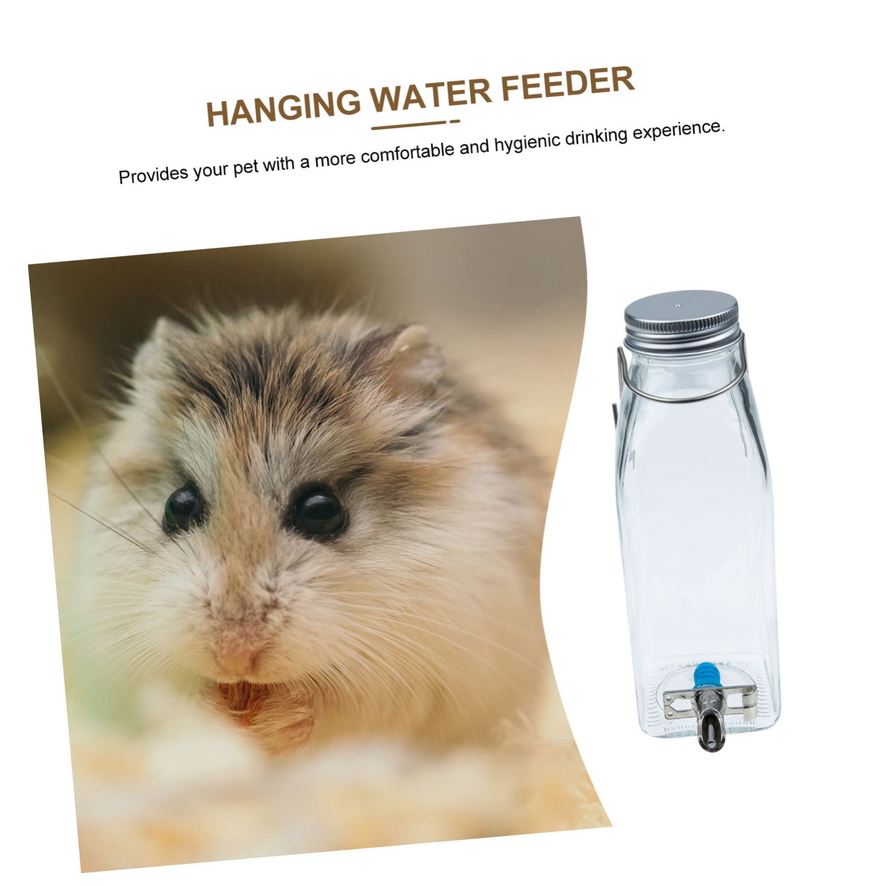 Happyyami Kaninchen Wasserflasche aus Glas und Edelstahl 350ml Hängend für Käfigkaninchen Leise Trinklösung für Täglichen Gebrauch