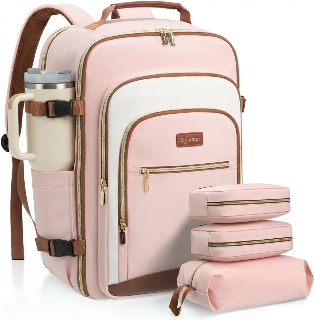 40L Travel Backpack for Women, Carry On Bag Flight Approved, Waterproof Backpack with 3 Packing Cubes, Weekender Personal Item Bag for Airplane Travel Essentials, TSA Approved