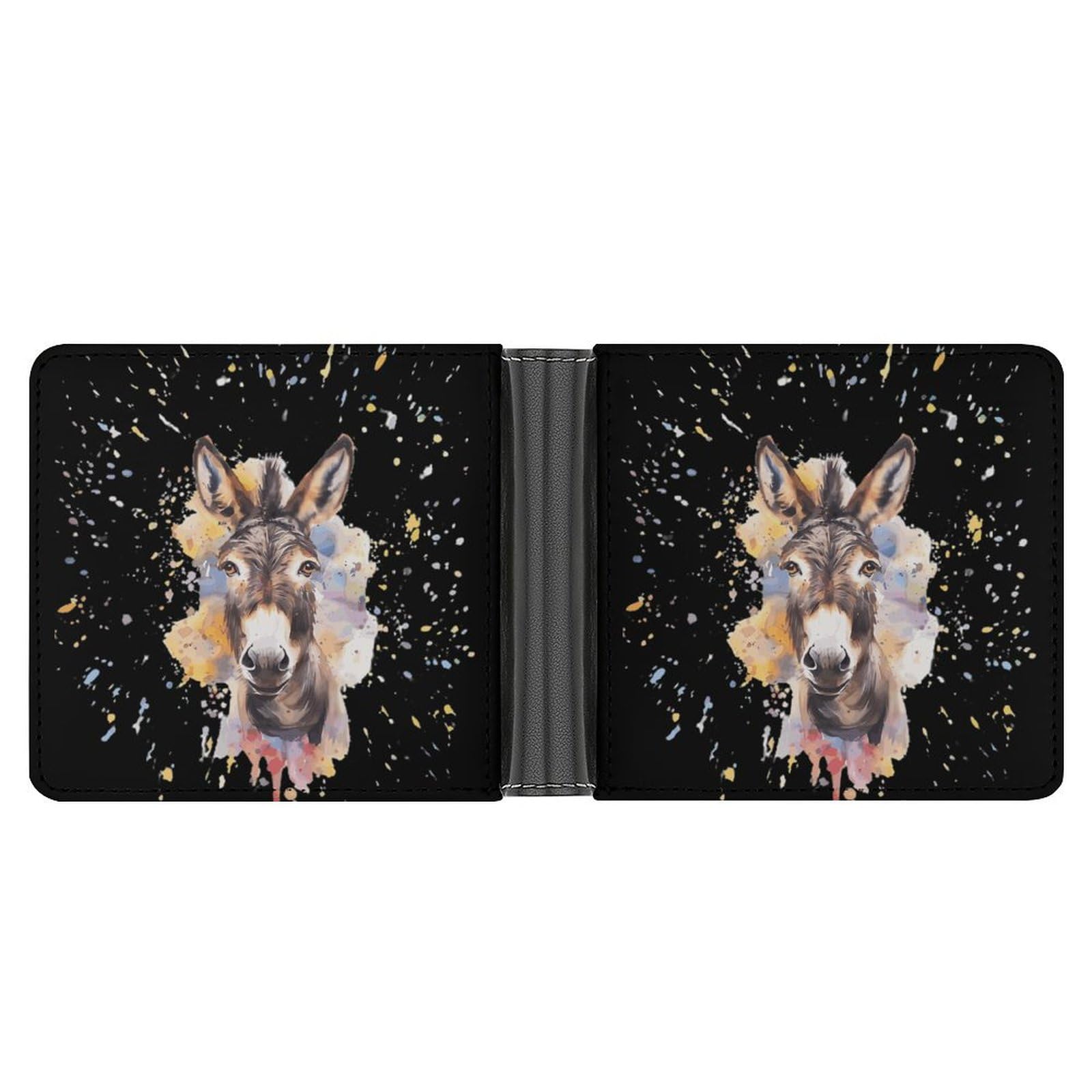 Watercolor Donkey Funny Men's Slim Bifold Wallet with Multiple Card Slots Front Pocket Purse