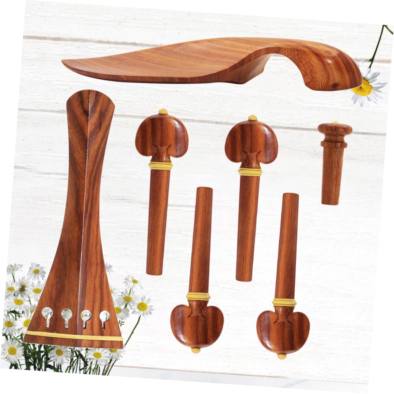Set Accessori Violino in Legno di Seta 4 Pezzi Mentoniera, Piroli, Colonna di Coda, Asta Finita per Amatori e Principianti