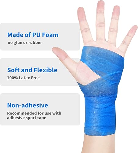 Miniatura 3 de Cinta de envoltura atlética, 3 rollos x 22 yardas de color azul, diademas para el cabello, envoltura deportiva de espuma