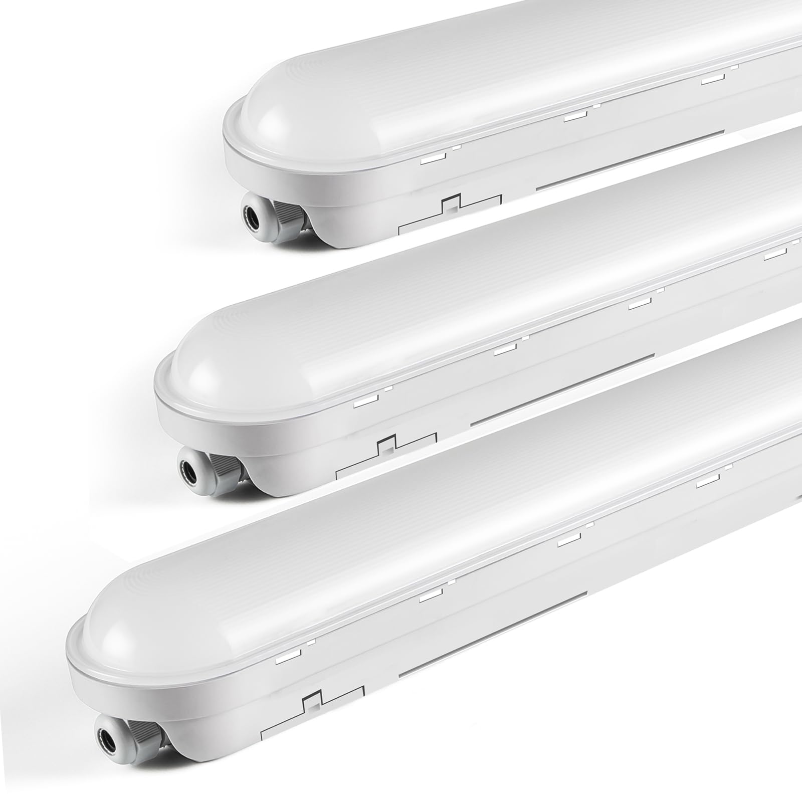 TONFFI 3 Stück Feuchtraumleuchte LED 120CM, 4000K Neutralweiß Feuchtraumlampe Komplett, 4500LM IP65 Verknüpfbar Kellerlampe für Garage Werkstatt Büro