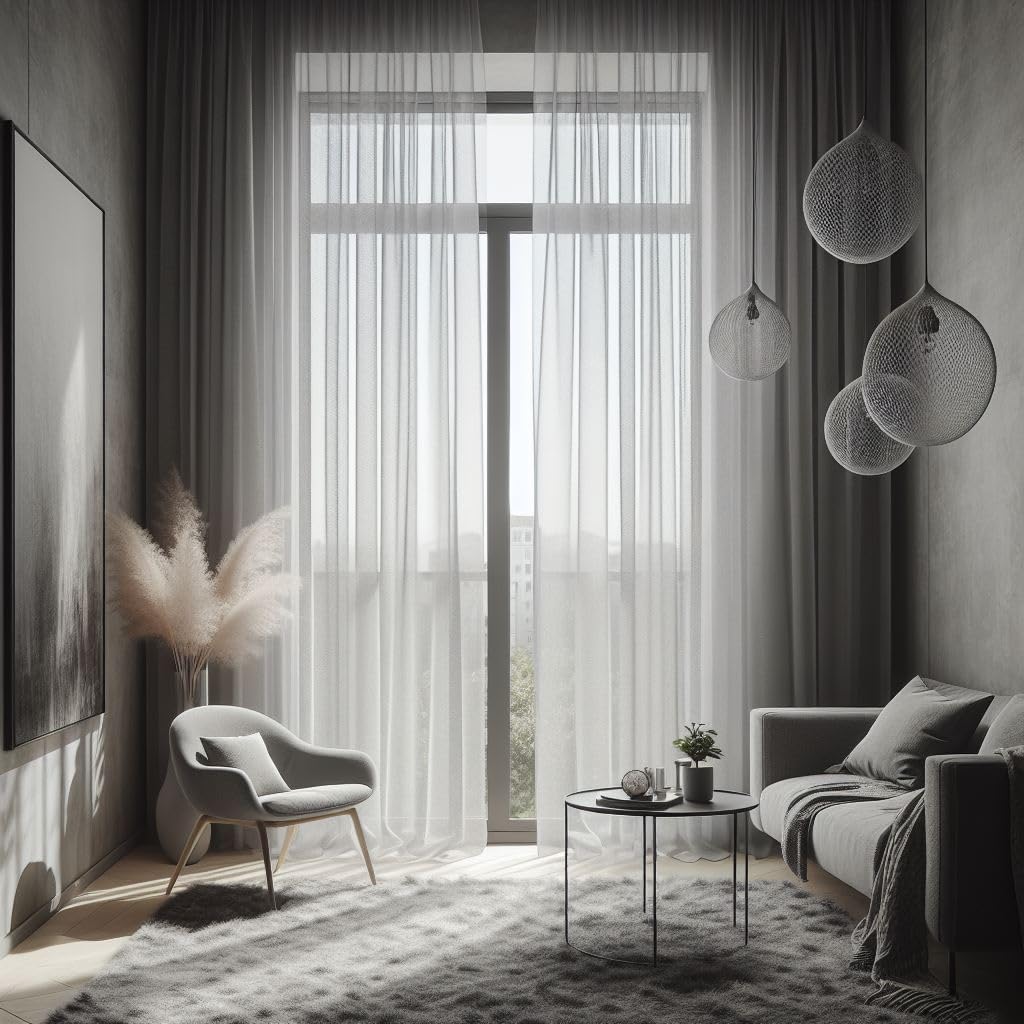 Rideau en voile lisse blanc semi-transparent avec bande plissée et poids au plomb pour une décoration de fenêtre élégante et fonctionnelle, rideaux avec galon fronceur, ruban de plomb, transparent