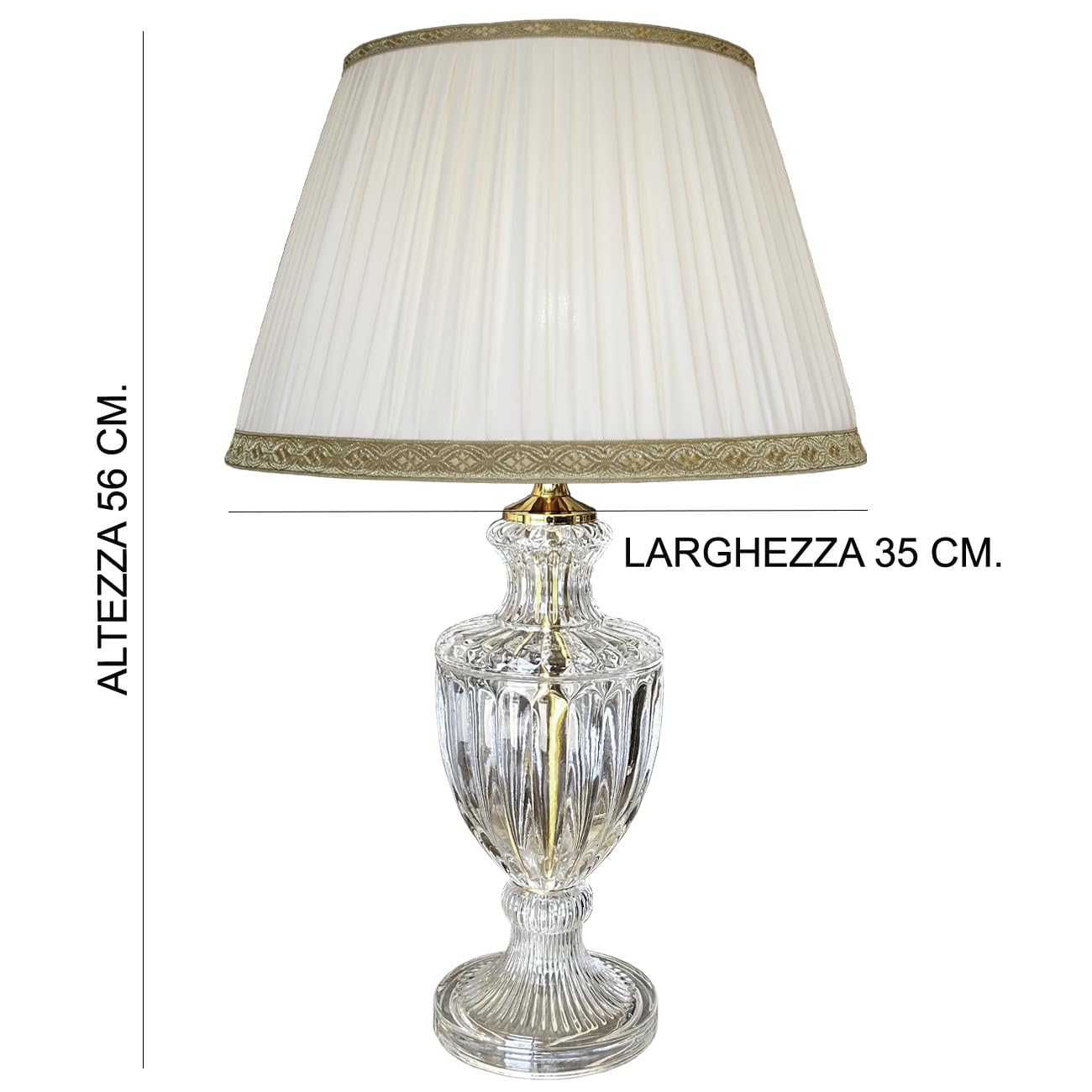 Generico LUCECLASS | Lampada da tavolo classica in cristallo trasparente con paralume in seta plissettato lume classico elegante di lusso per salotto, salone, hotel, contract Made in Italy