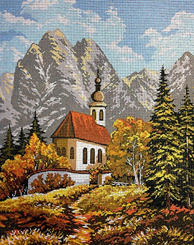 hudema's Needlepoint Kit Mountain Church 9"x11.8" 23x30cm Printed Canvas cod.139