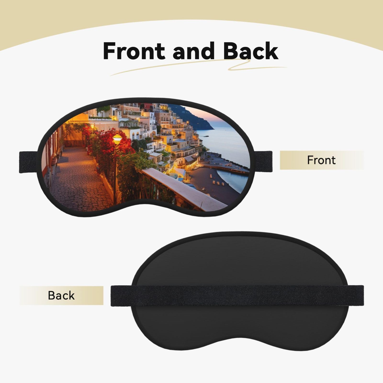 Sleep Mask for Side Sleeper Silk Sleeping Eye Masks with Elastic Strap Super Soft Eye Sleep Shade Cover Positano Seaside Sunset Blackout Night Blindfold for Women Men Travel