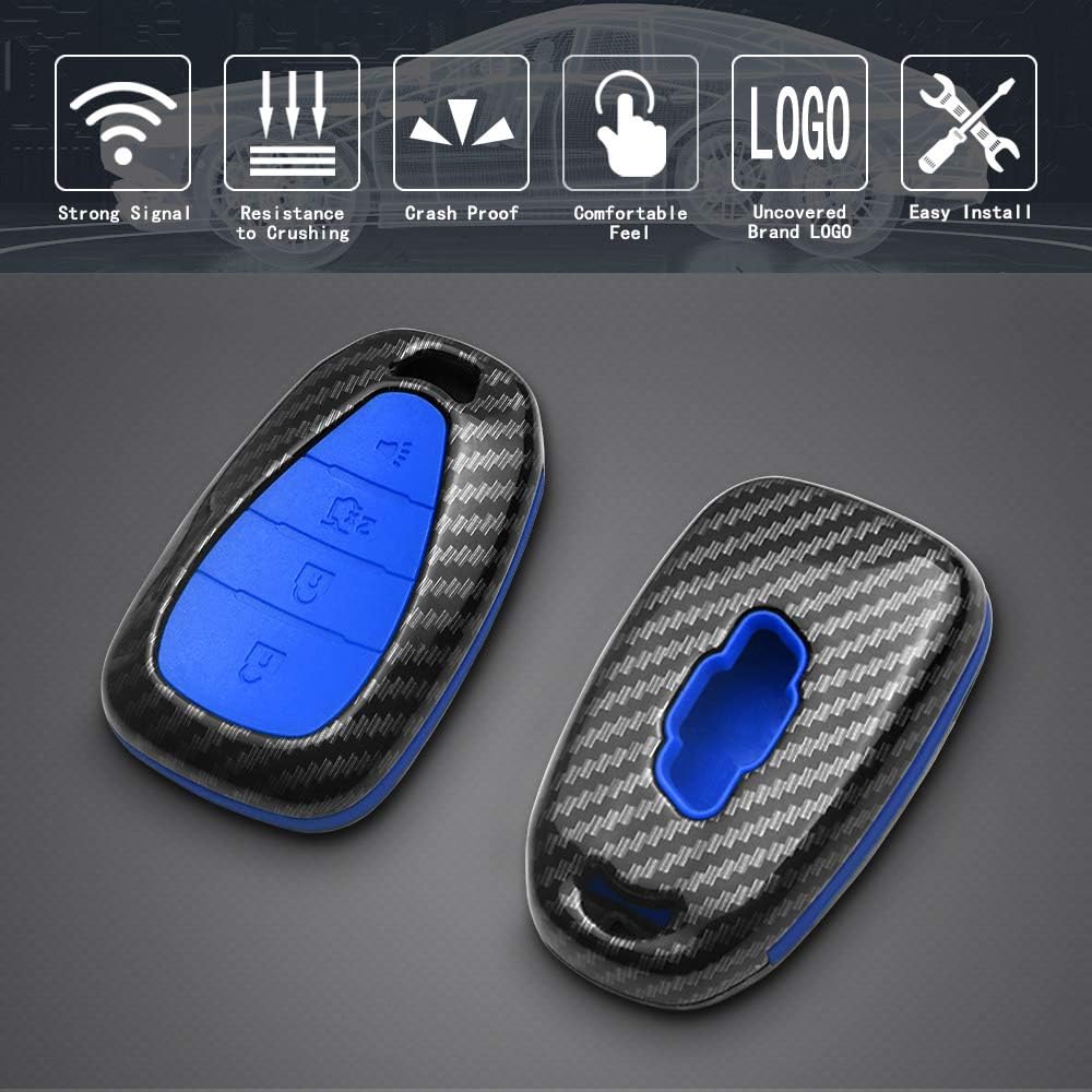 Key Fob Case Compatible with Chevrolet Chevy Chevrolet Camaro, Cruze, Malibu, Sonic 4 Button Keyless Entry Remote Black Carbon Fiber Pattern ABS Black Silicone Cover