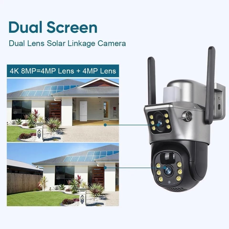 Image of DDLC 6MP Two Lens Solar Powered Outdoor Security Camera | 4G PTZ Camera for Home | Pan Tilt Zoom | Night Vision | Motion Detection | Solar Camera for Home Outdoor with Mobile App