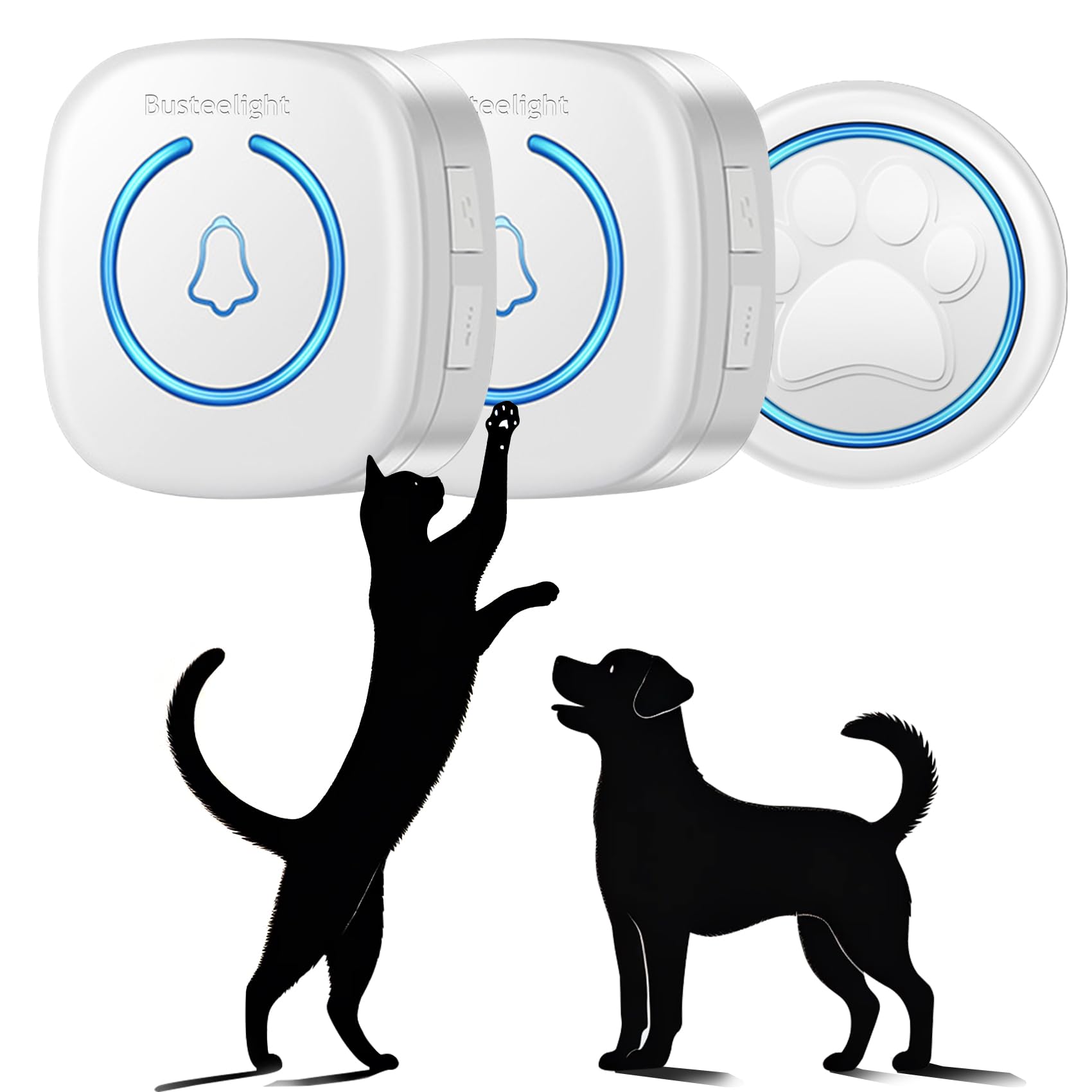 A6 Wt Campanello Intelligente per Cani Senza Fili 300 m – Pulsante per Cani Touch con LED, 60 Melodie, Impermeabile, Sistema di Comunicazione per Animali Domestici (1 campanello e 2 ricevitori)