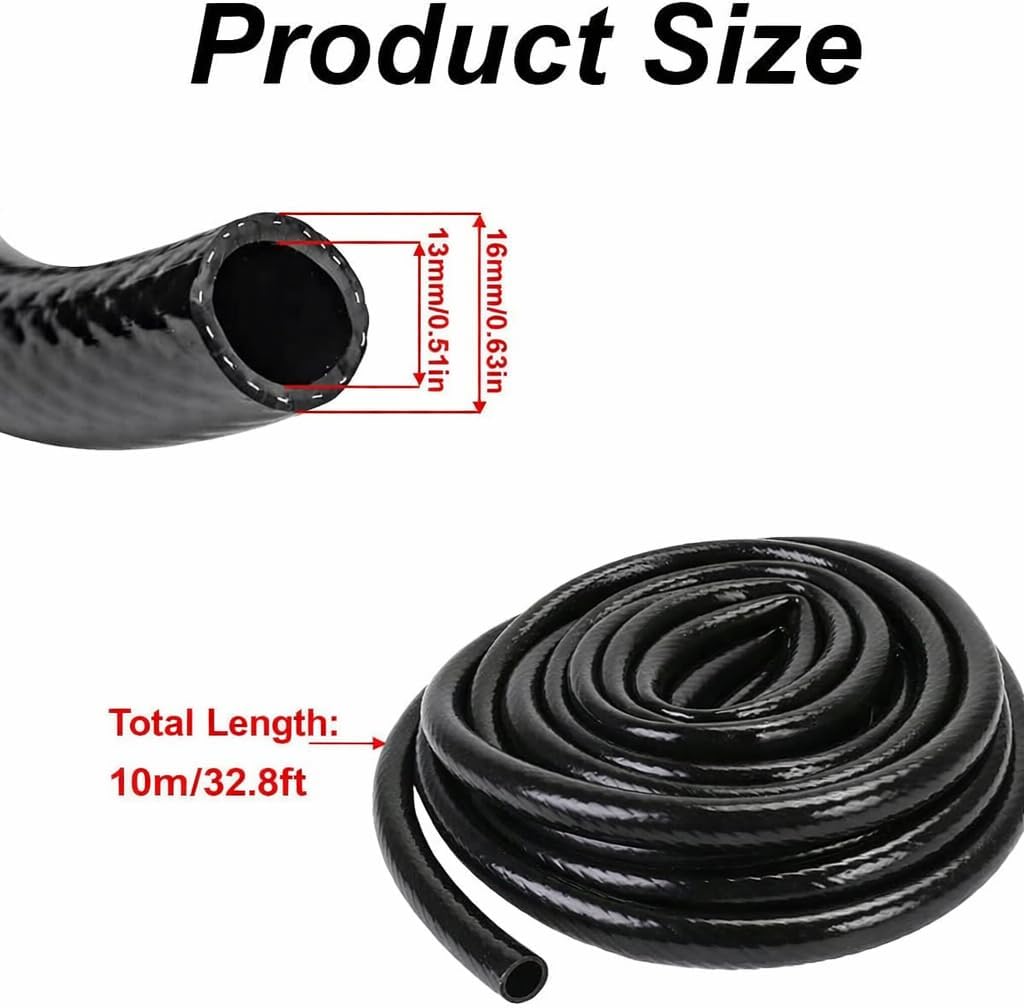 Hydrogarden 10m Irrigation Pipe, I.D 13mm/O.D 16mm Garden Distribution Tubing PVC Lawn Watering Supply Pipe for Garden Irrigation System (Black)