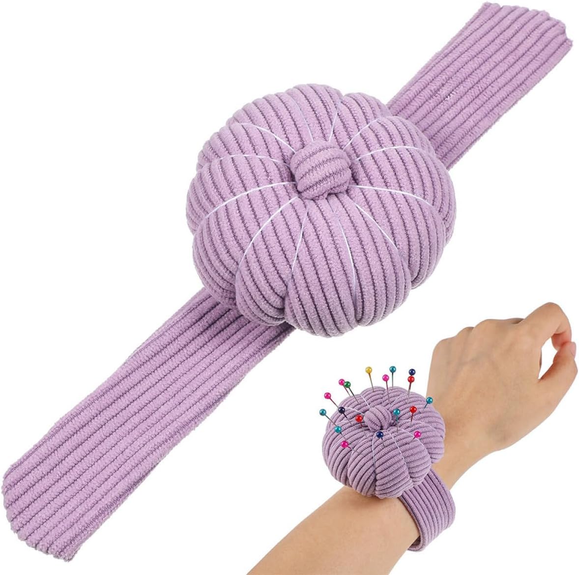 Amosfun 2pcs Wrist Pin Cushion Sewing Needle Cushion Elastic Wristband Pincushions with Corduroy Fabric and Pp Cotton Filling for Quilting Embroidery DIY Sewing Accessories