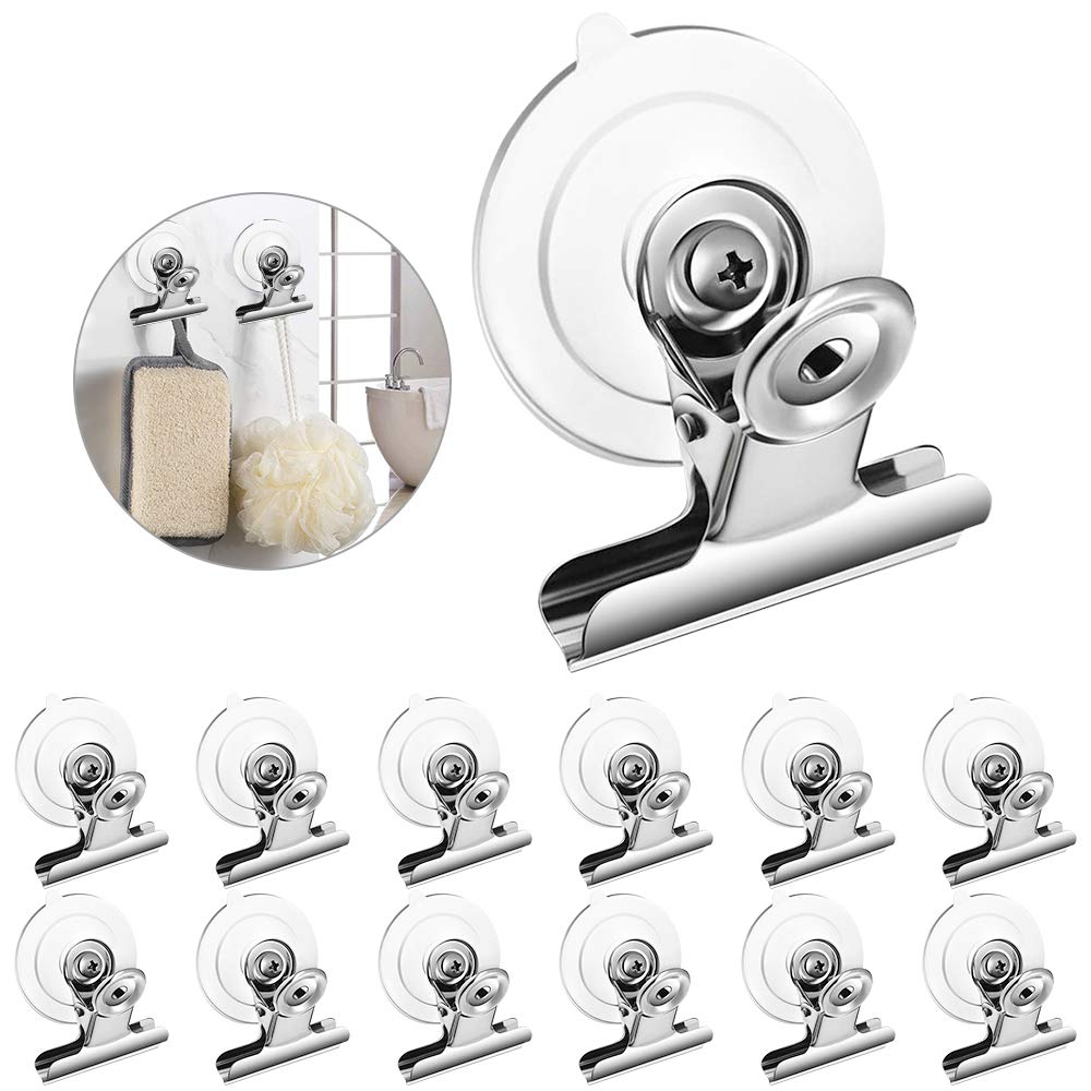 Aufind 12 Packs Suction Cup Clip Plastic Round Suction Cup Clamp Holder Strong Window Glass Suction Cup Clip for Hanging Kitchen Bathroom Office