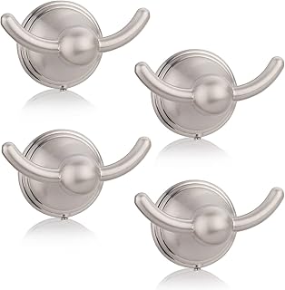 FILTA Bathroom Towel Hooks, Brushed Nickel Robe & Towel Hooks for Bathroom Wall Mounted, Traditional Bathroom Towel and Robe Wall Hooks for Hanging Towels, Bath Towel Hook for Shower Wall (4 Pack)