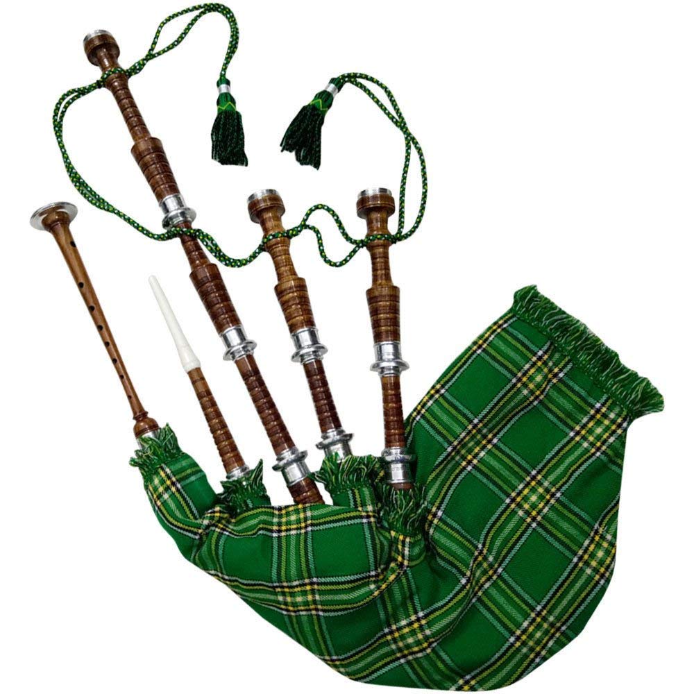 Schottischer Dudelsack aus Palisander, naturfarben, mit silberfarbenen Passepartouts, inkl. Tutorbuch, Tragetasche, Drohne, Schilfrohr, Natur Brown, Republic of Ireland