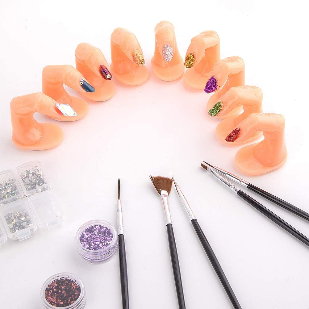 UCLEVER 10pcs Practice Manicure Fingers with False Nails Training Fingers for Acrylic, Gel and Nail Art