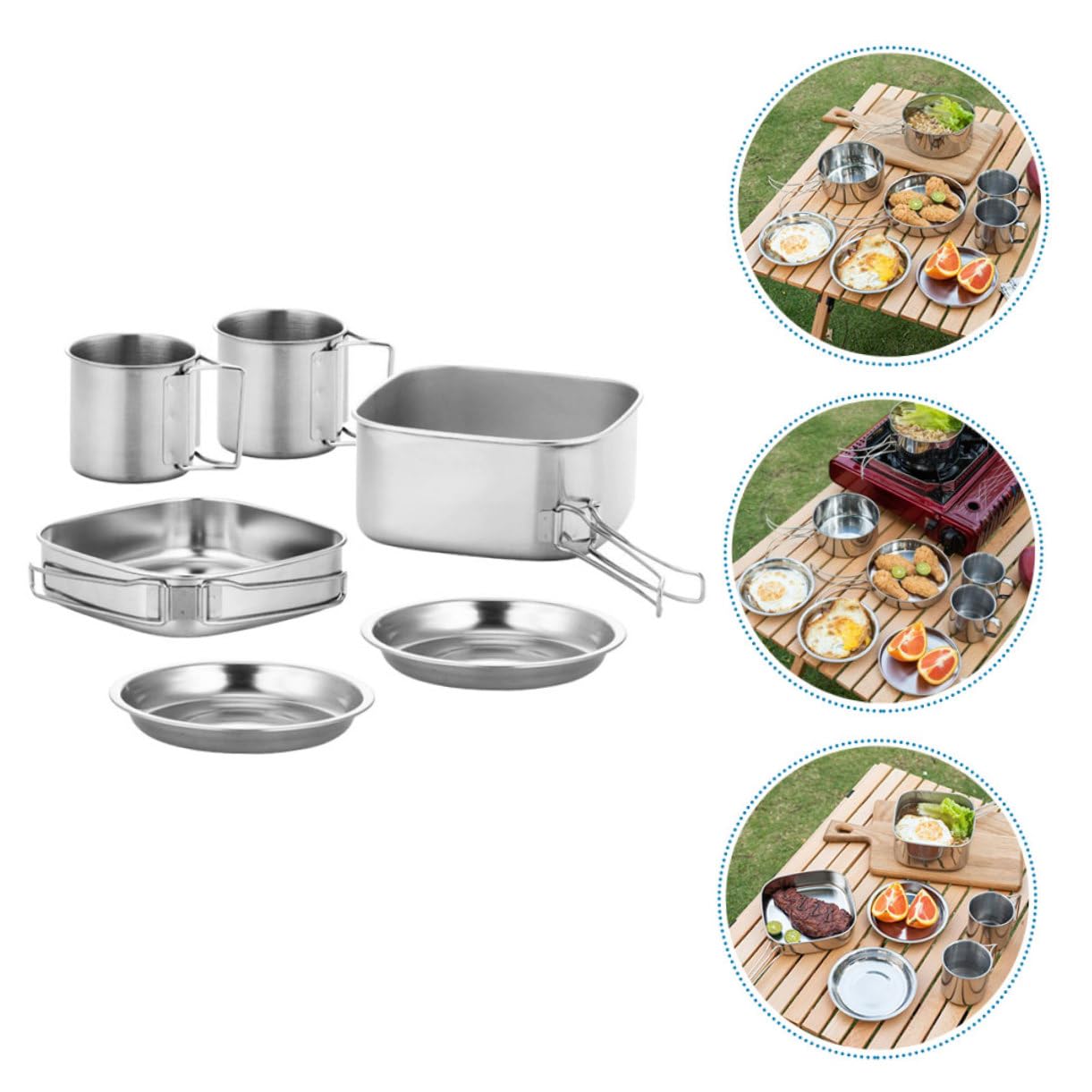 Kit De Platos Camping Olla Acero Inoxidable Sartén Larga Manija Utensilios De Cocina Portátiles para Exteriores