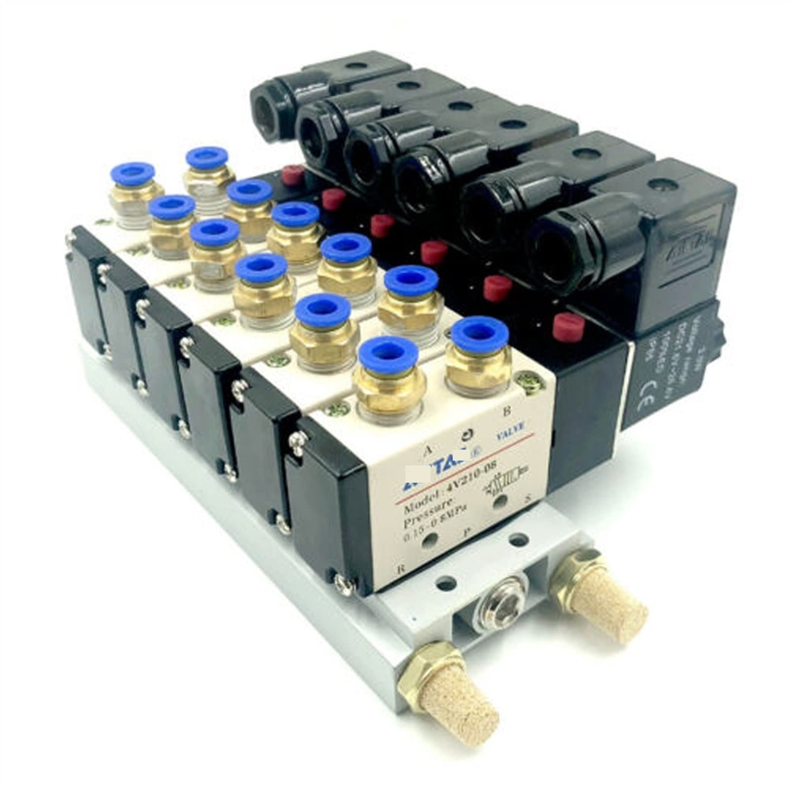 24 V DC 12 V 6 pneumatyczny zawór elektromagnetyczny 4V210-08 tłumik 4 mm 6 mm 8 mm 10 mm 12 mm zestaw podstawowy szybki montaż 110v 220v 4V210 08 1 sztuk (4 mm dopasowania, DC24V)