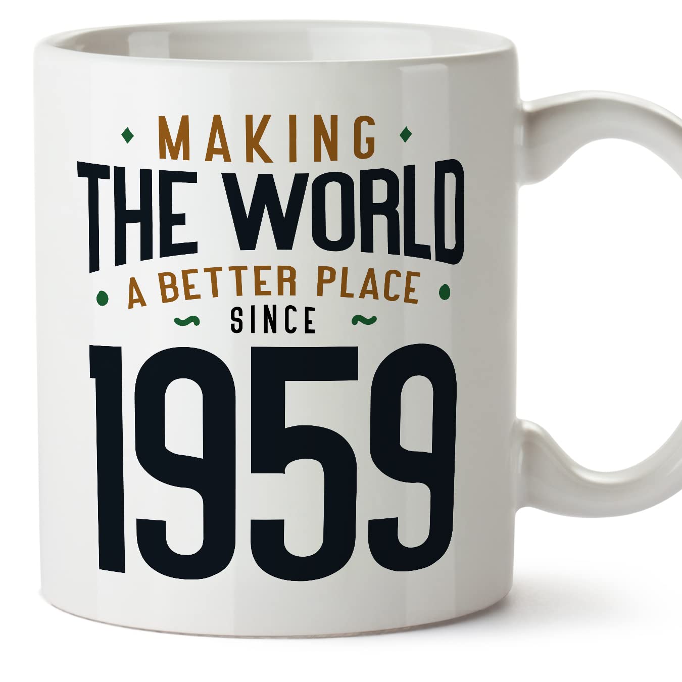 MUGFFINS 1959 Birthday Mug - in English - Making the World a Better Place - Funny Anniversary Present - 11 oz — image 1