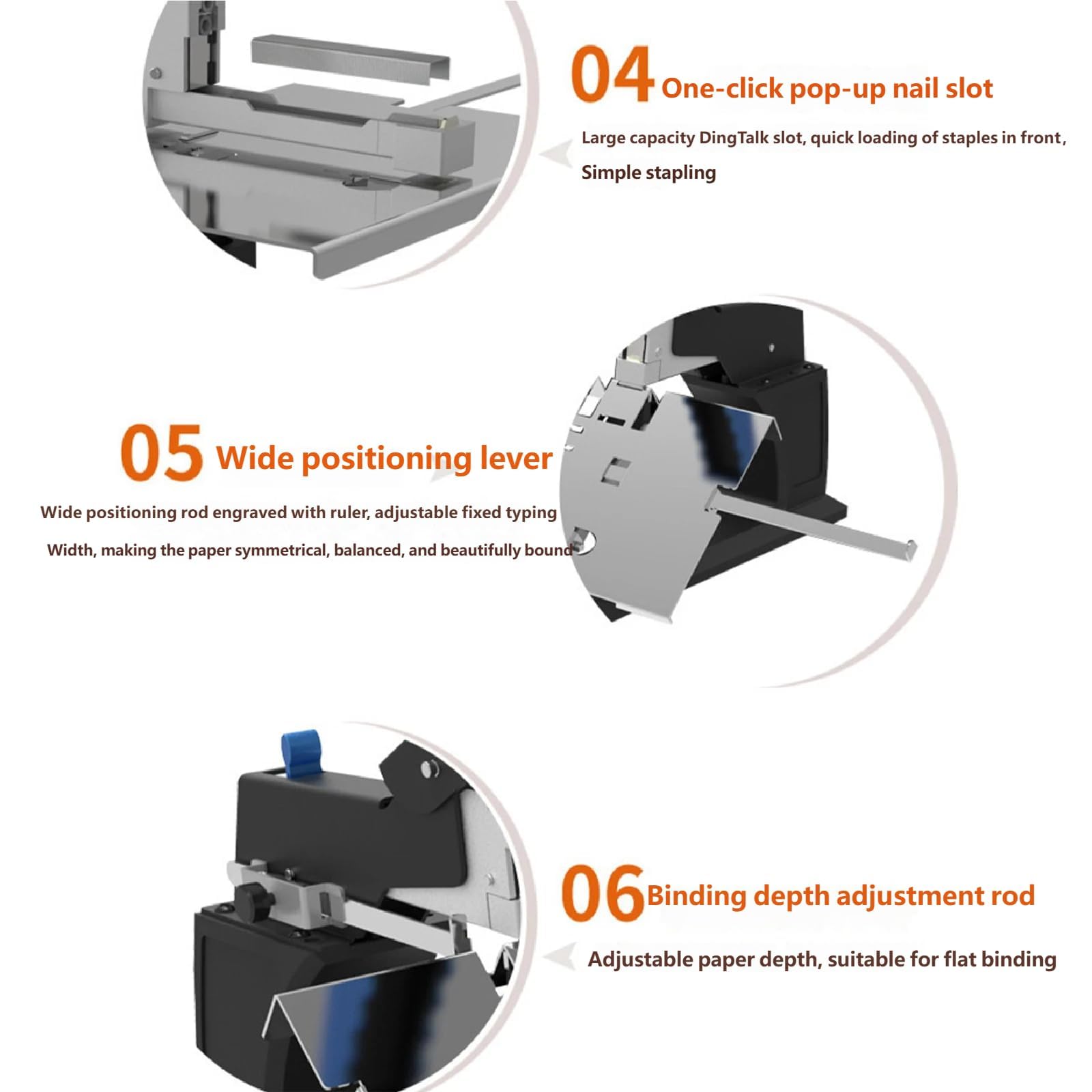 Grapadora manual de puntada de sillín resistente, grosor de encuadernación de 6,5 mm, modos de grapado plano y de sillín, ideal para oficina y uso doméstico, herramienta de encuadernación de papel