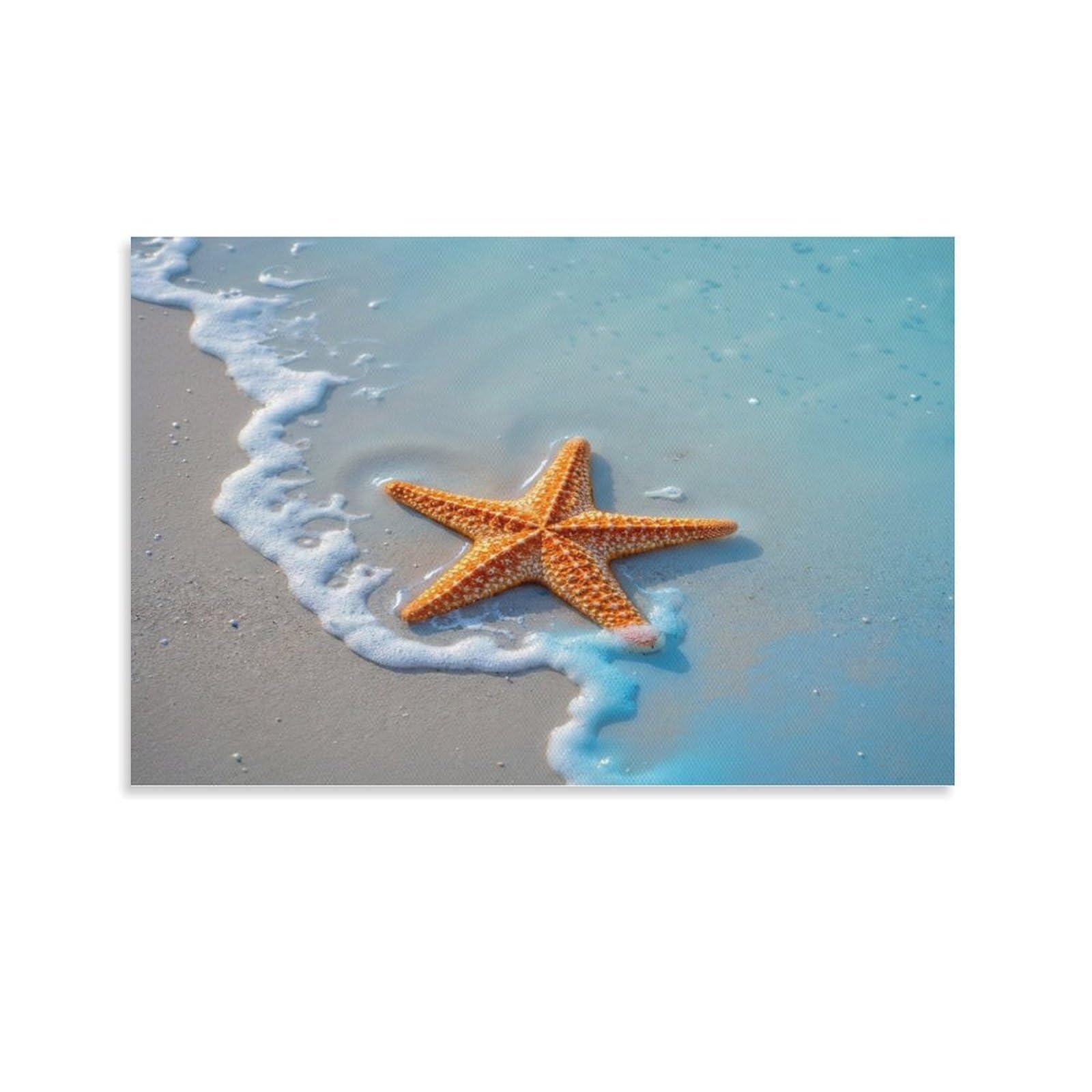 CPLVKWRQJ Starfish on Beach Single Orange Starfish Resting on Sandy Shore Canvas Artwork - Nursery Canvas Wall Hanging Space Saving Ready to Hang Decor 20x30inch(50x75cm)