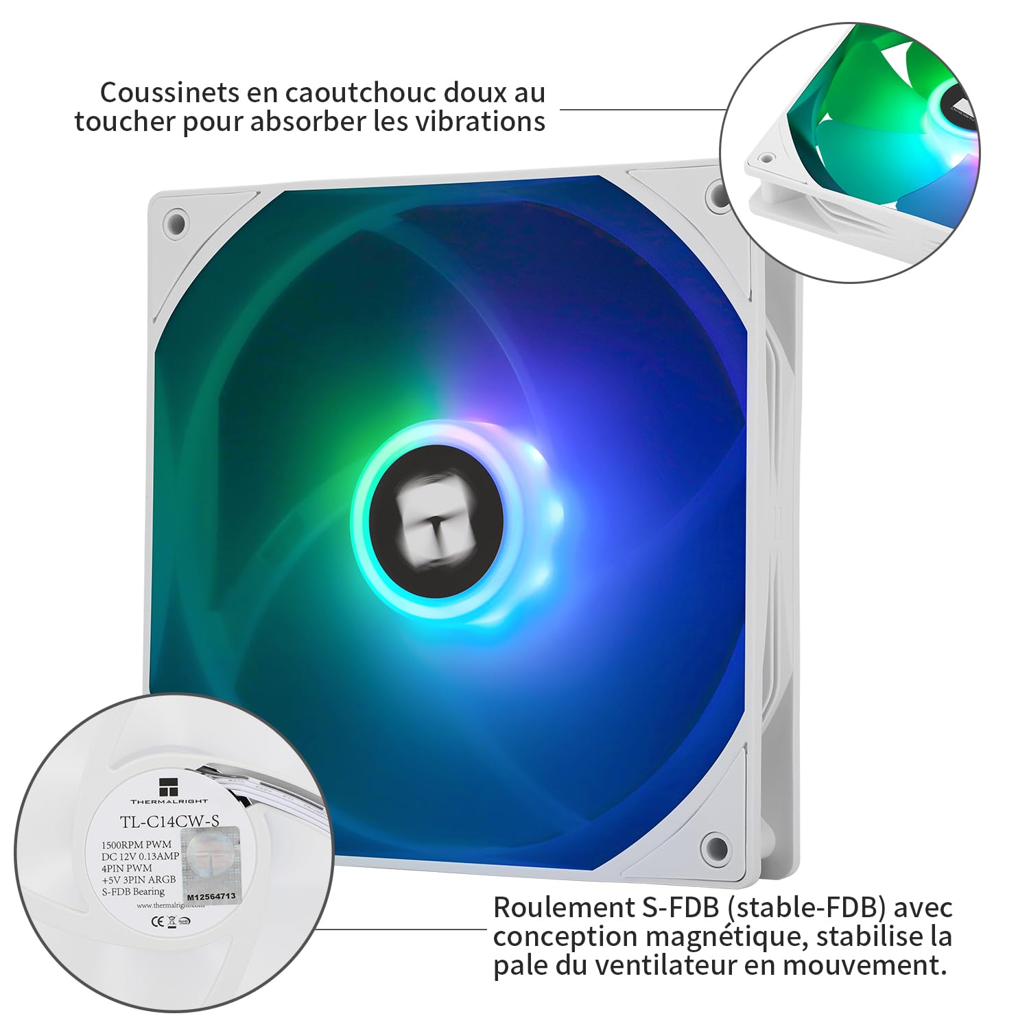 Thermalright-TR TL-C14CW-S X3 wentylator CPU 3-pak, wentylator obudowy 140 mm, 5 V ARGB regulowany – 3-biegunowy interfejs LED, amortyzacja uderzeń, zasilacz PWM, prędkość 1500 obr./min