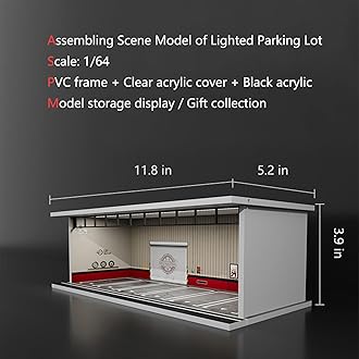 Bivitre 1/64 Diorama Display Case with LED Lights - Compatible with Hot Wheels Matchbox Mini GT Diecast Cars, for Model Car Display and Storage, Stackable Garage(D5)