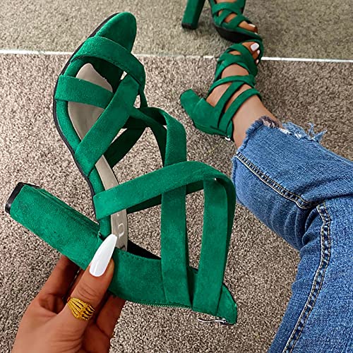 Sandals Zipper Breathable Fashion Heels Toe Casual Women Open Women's high Heels Open Toe Sandals for Women (Green, 8)2