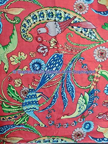 The Yard - Tessuto in voile con stampa indiana a forma di pavone con stampa etnica Sanganer Kurti, per sartoria, cucito e trapuntatura zingara