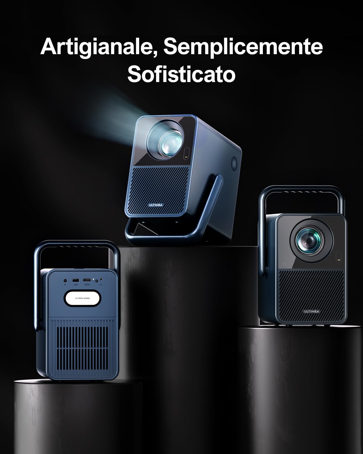 Ultimea Proiettore 2025, 4K Home Theater Supportato, Smart per Cellulare, Esterno, Bluetooth, Wi-Fi, Correzione Trapezoidale 6D, Android TV, Netflix, 1000 Lumen Ansi, Audio Dolby, Poseidon E40