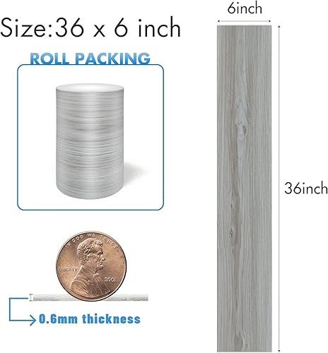 Miniatura 5 de Azulejo de suelo de madera gris para despegar y pegar, resistente al agua, (no quedan residuos pegajosos), 36 x 6 pulgadas, azulejos de vinilo