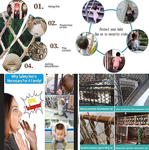 Image of KACQIHTU Hemp Rope Net Child Safety Net Rope Fence Stairs Balcony Railings Garden Playground Safety Protection Rope Netting Climbing Net for Kids