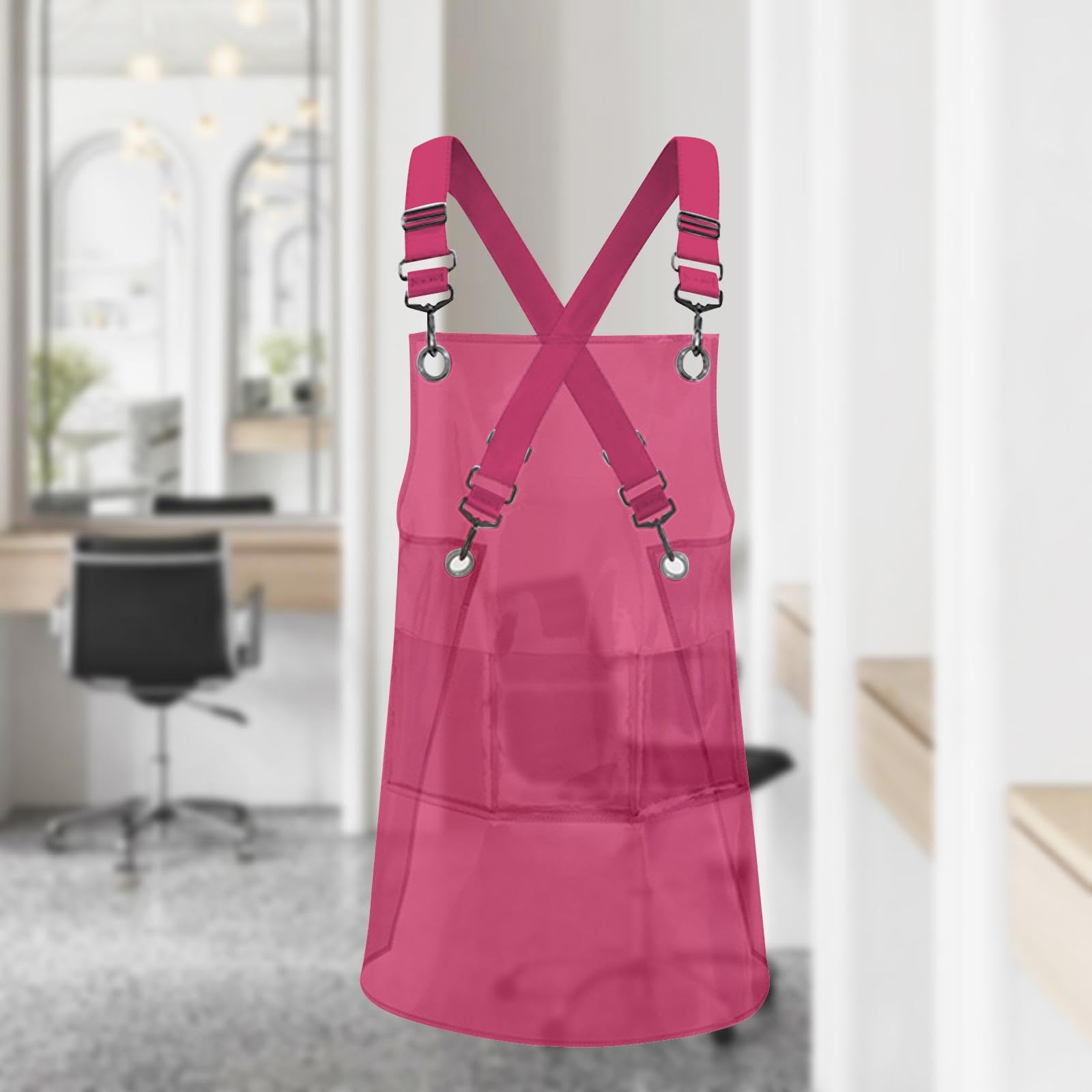 rockible Transparent Apron Waterproof TPU Aprons Unisex Adjustable Bib Cooking Kitchen Chefs Work Apron for Cosmetology Coffee Shop Painting Clear Hairdressing Aprons-Full Red - Image 3