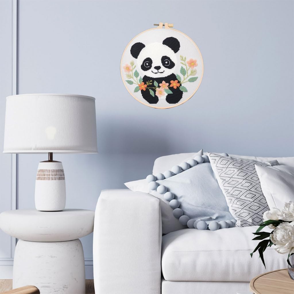 DIY Cross Stitch Kits Panda with Hoop 20x20cm-6