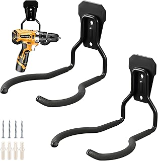 Garage Power Tool Hook, Garden String Trimmer Hanger Weedeater Rack, 2 Pcs Wall Mounted Garage Tool Organizer Bicycle Utility Holder, Black