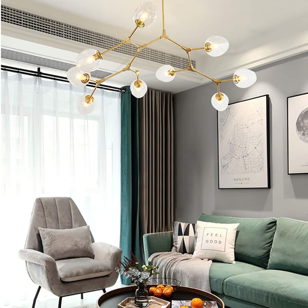 Sputnik Chandelier 5 Lights Modern Gold Brass Ceiling Light Fixture Industrial Vintage Adjustable Pendant Lighting Fixture for Bedroom Living Foyer,Transparent Color,9 Lights