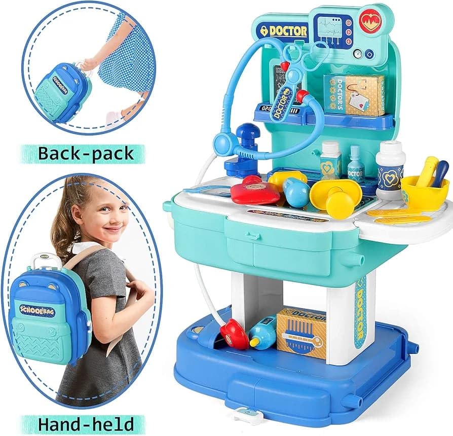 Image of Kids Doctor Kit Toy Set | Set Toys for Kids, 2 in 1 School Bag & Role Play Backpack , Foldable Suitcase School Bag for Kid 31 PCS Set, Doctors Kit Toyset