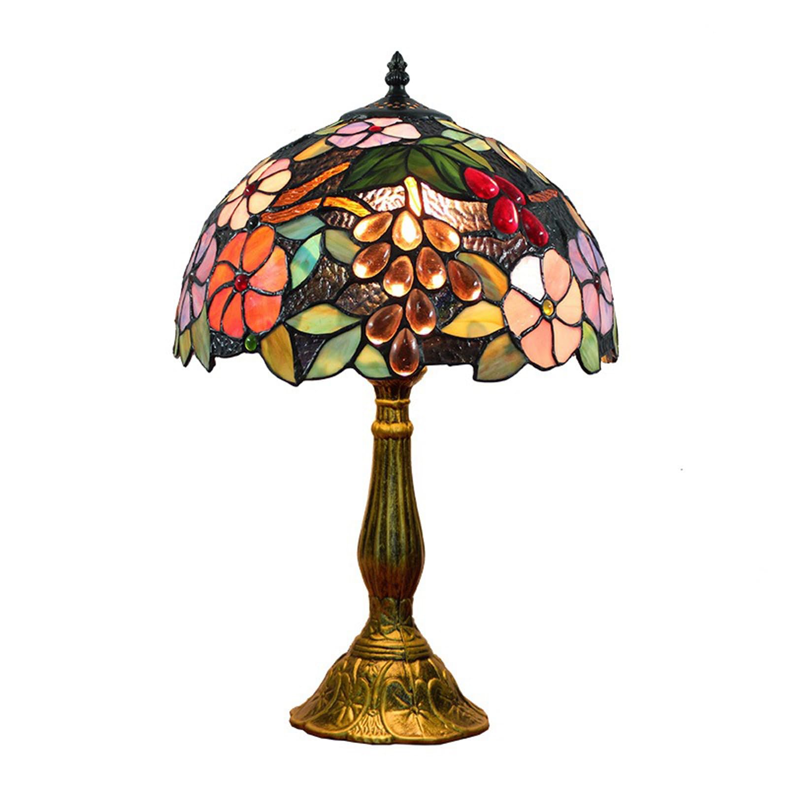 CNSXHAO Tiffany Style Table Lamp, 12 inch Stained Glass Desk Lamp, E27 Vintage Bedside Reading Light for Bedroom Living Room Study Room Office, Flowers