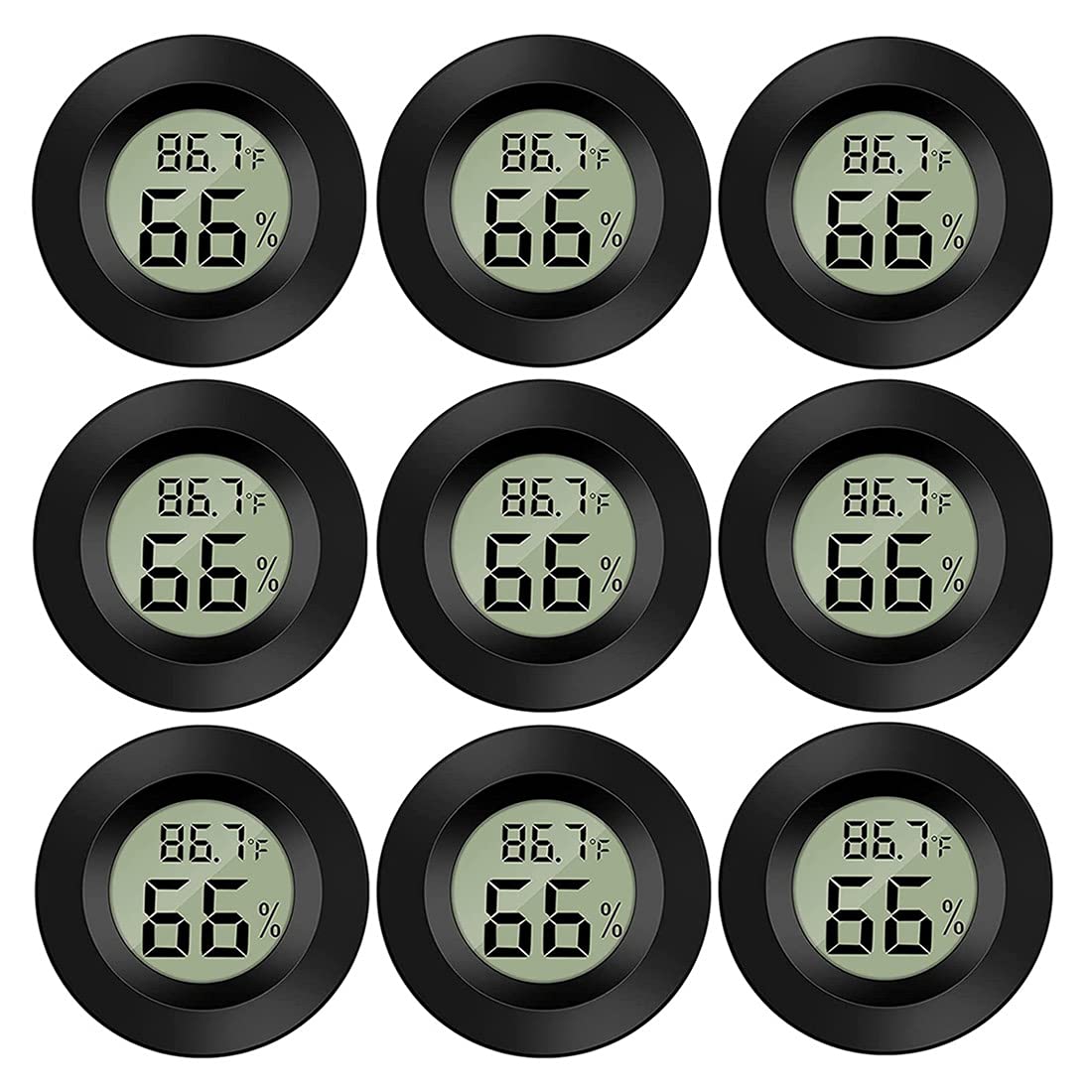 Meggsi 9 Pack Mini Digital Electronic Hygrometer Gauge Indoor Thermometer, LCD Monitor Temperature H