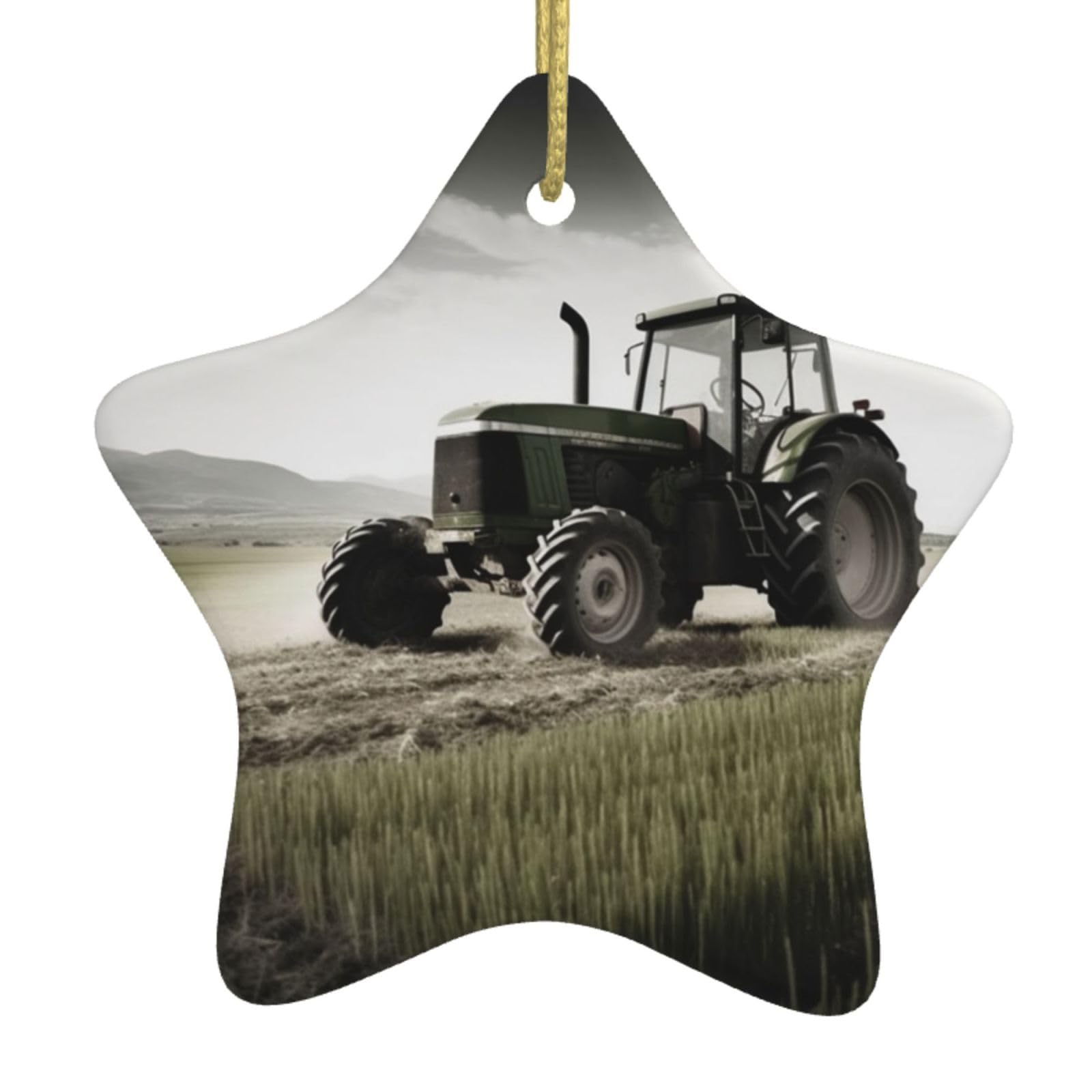 Ceramic Christmas Tree Hanging Ornaments with Gold Ropes Christmas Tree Decorations Star Ceramic Tractor Agriculture Tranquil Pendant Keepsake Decorations for Holiday Xmas Gift Ideas