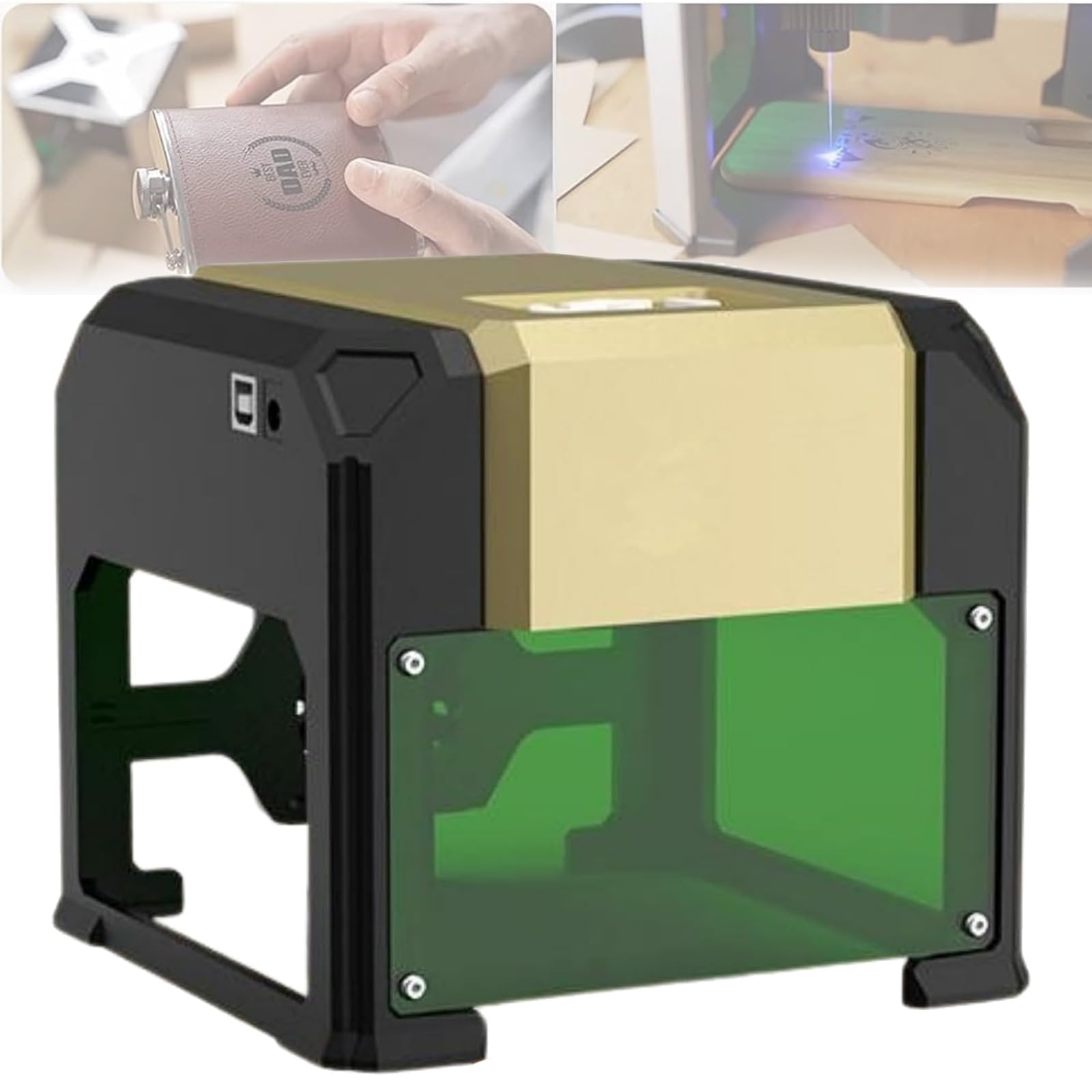 VFMVOYNZ Mini Laser Engraver Machine for Wood Fabric (Cannot Carve Metal), Portable Desktop Laser Engraver Cutter Kit for DIY Easy to Connect with Windows/Android/iOS