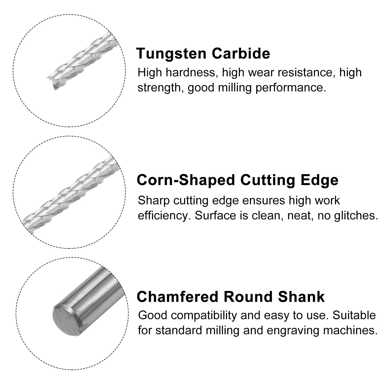QUARKZMAN 20Pcs Embouts de Fraise 0,6 mm en Carbure de Tungstène pour Fraiseuse Cnc, Outils de Gravure pour Circuit Imprimé, Machine de Fraisage Du Bois, Queue Droite de 1/8 Pouce
