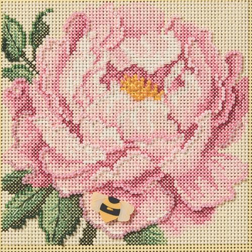 Mill Hill Peony Beaded Counted Cross Stitch Kit Buttons & Beads 2025 Spring Series MH142511 5.25 x 5.25 inches Multi
